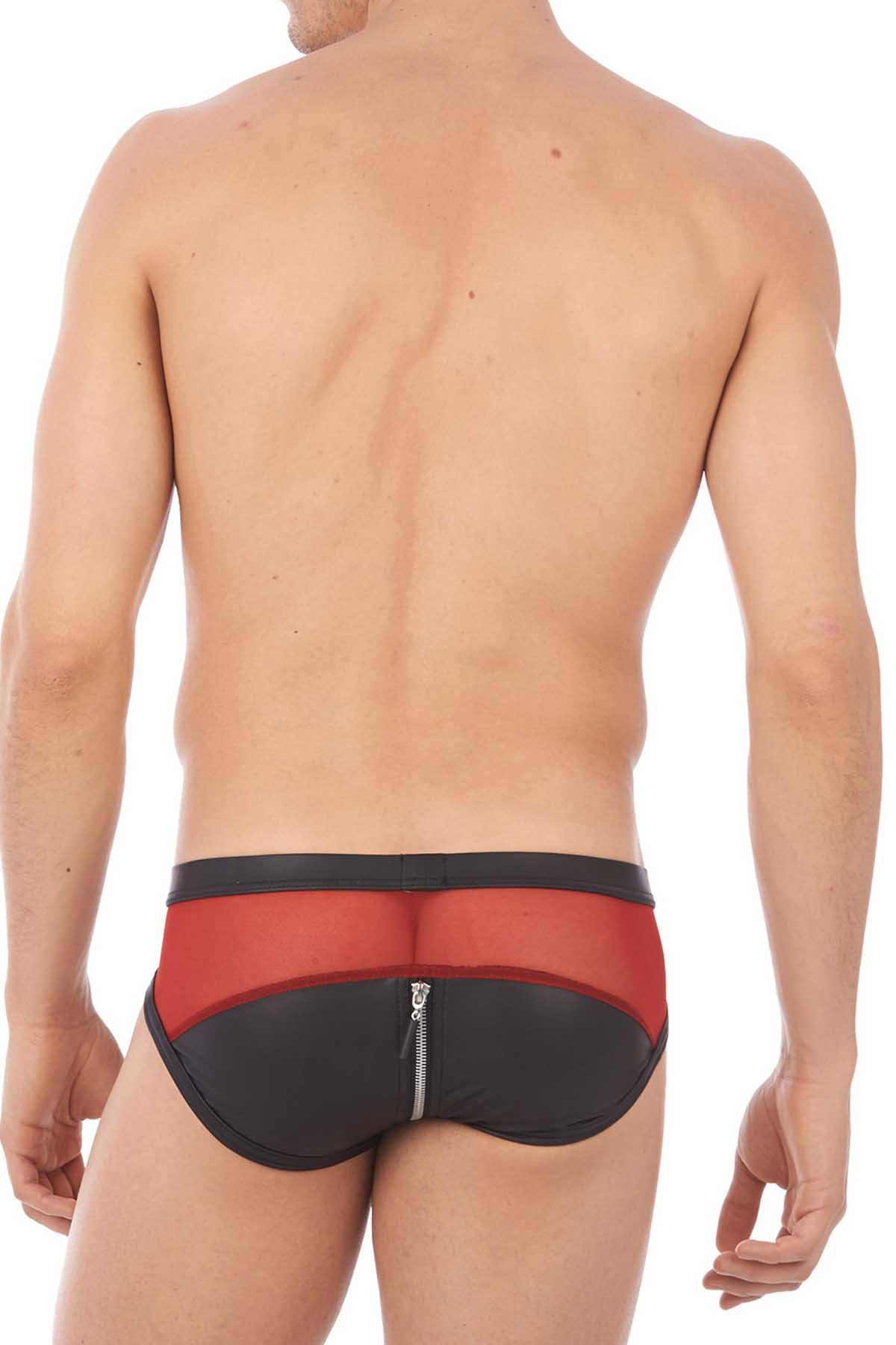 Gregg Homme Red Leather-Look Reckless Zipper Brief