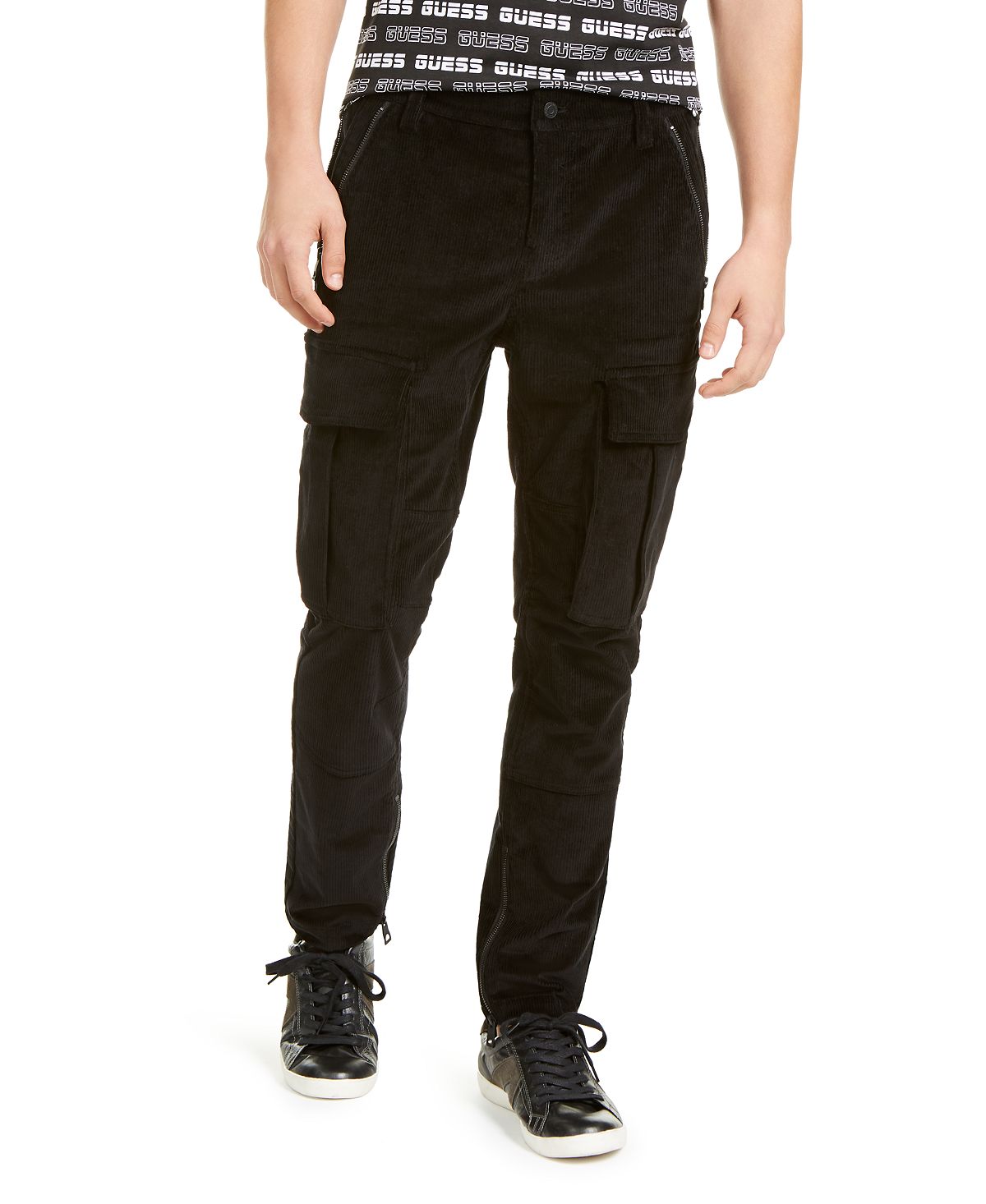 Guess Corduroy Cargo Pants Black