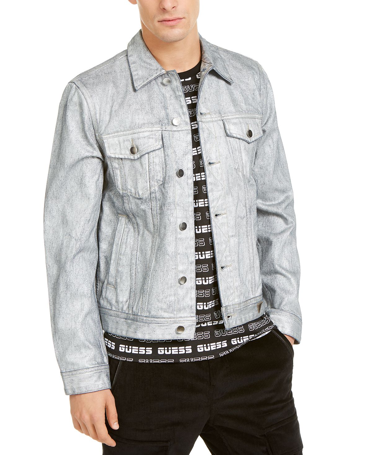 Guess Dillon Ski Logo Denim Jacket With Coating Silver City