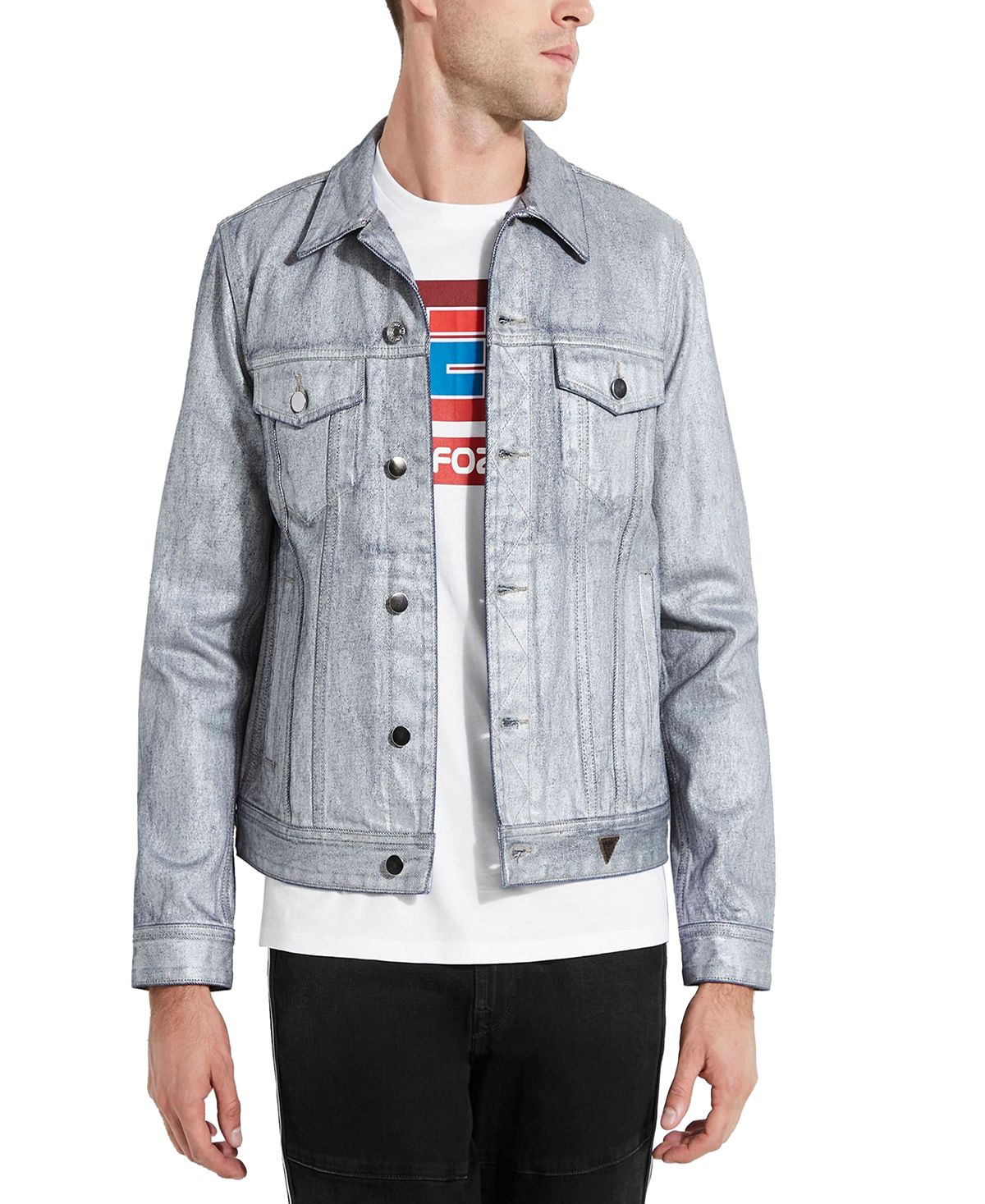 Guess Dillon Ski Logo Denim Jacket With Coating Silver City