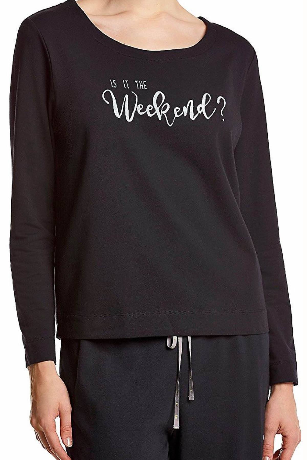 HUE Black Keyhole-Back Weekend Lounge Top