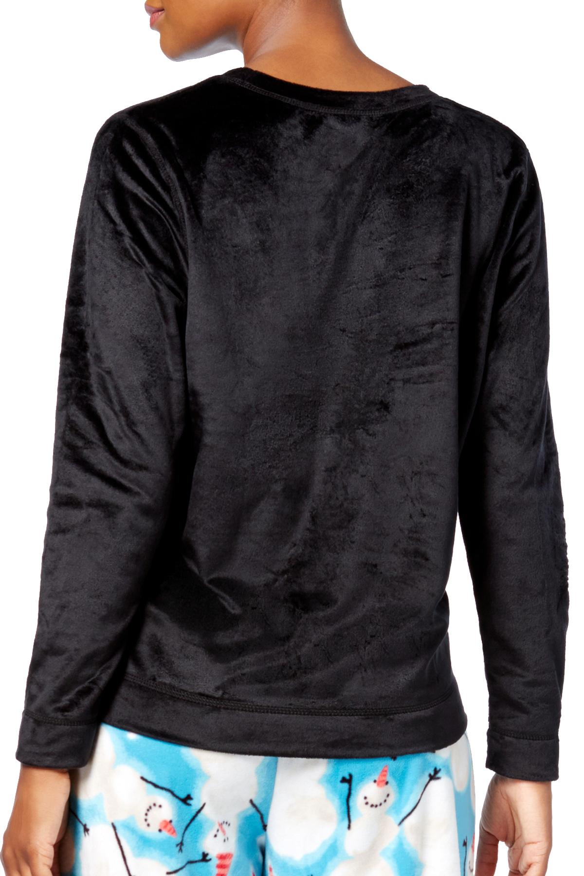HUE Black Plush Fleece Lounge Top