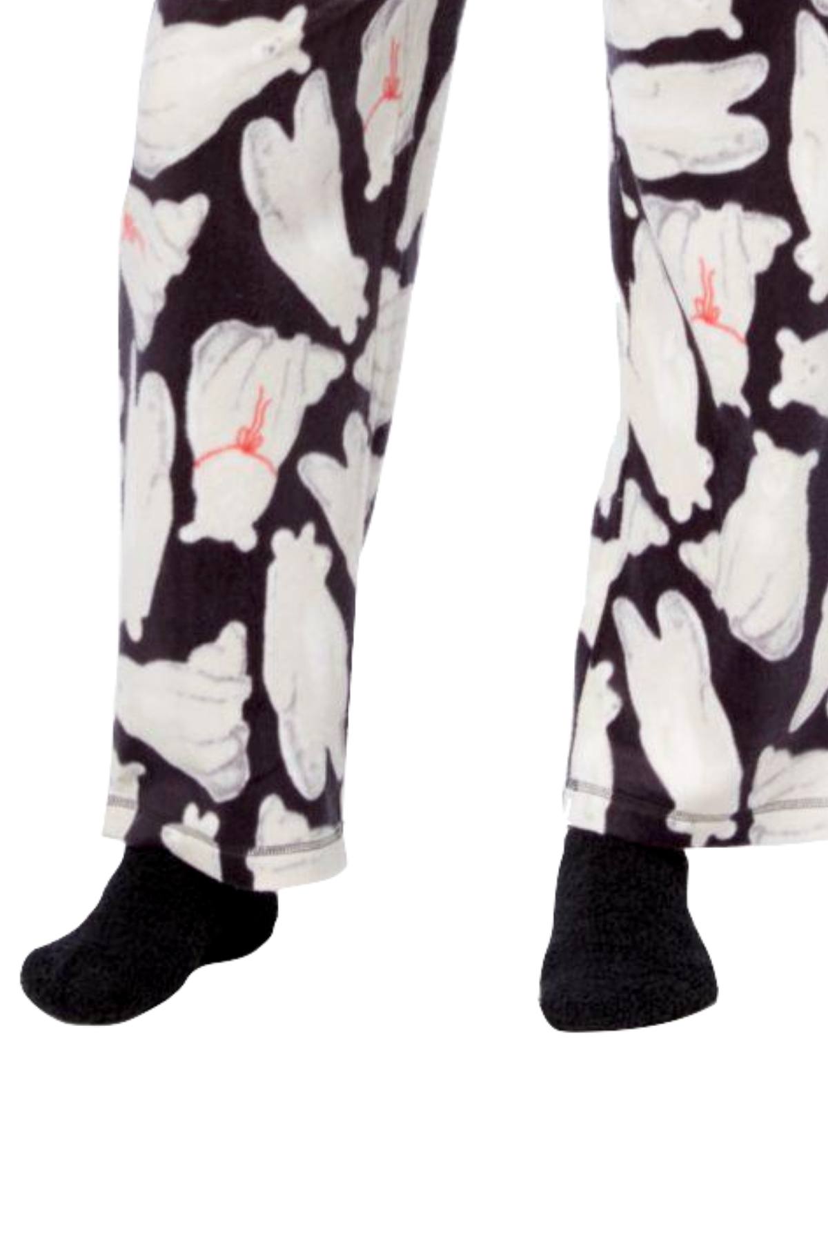 HUE Lollipop-Red Sueded Fleece Top and Bear-Printed Pant 3-Piece Pajama Set