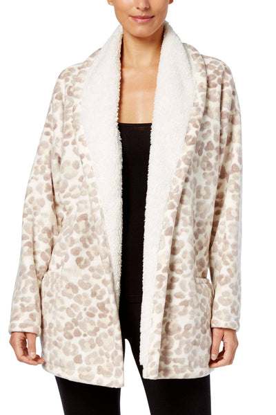 HUE Off-White/Beige Leopard Illusion Cozy Open-Front Robe