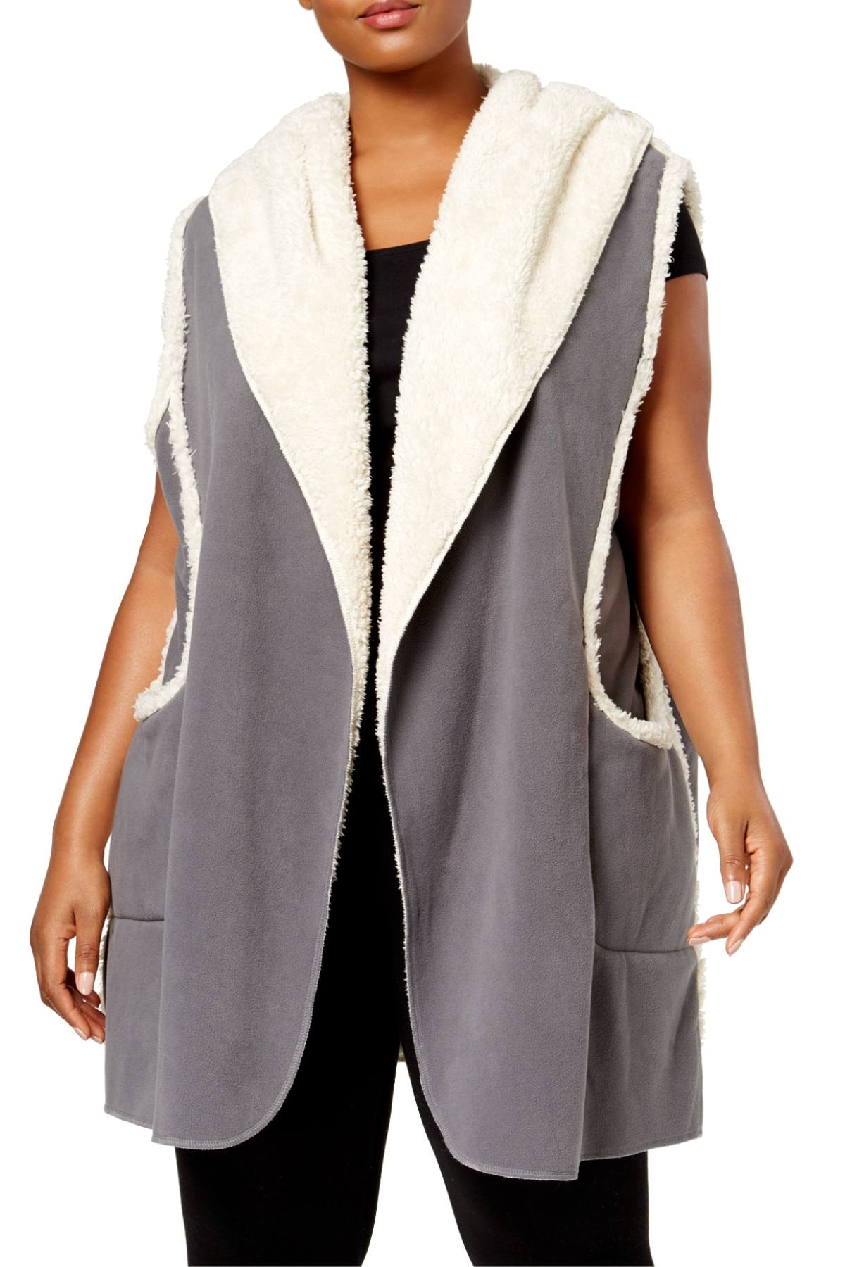 HUE PLUS Castlerock-Grey Sleeveless Hooded Vest/Robe