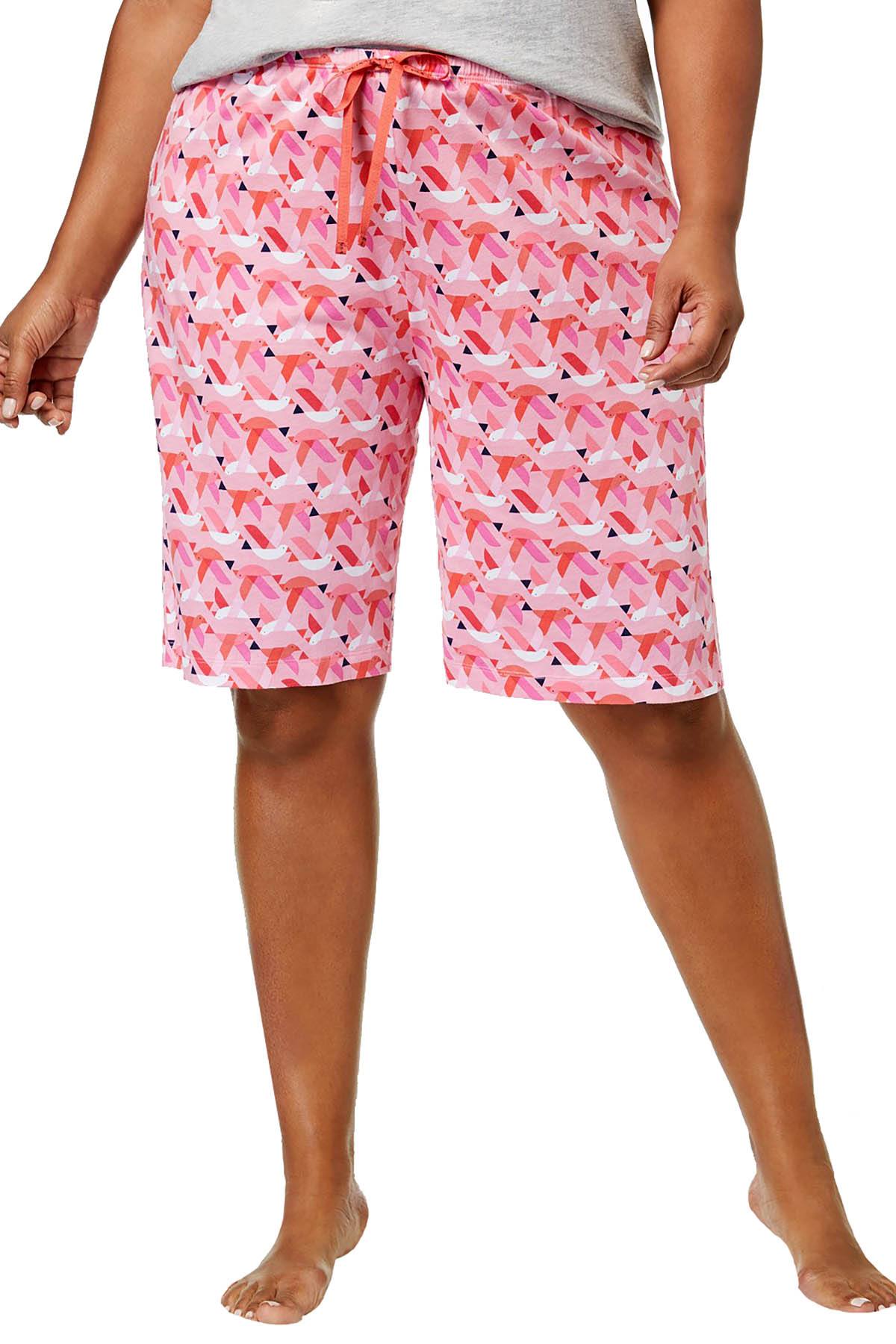 HUE PLUS Taffy-Pink Origami Birds Bermuda Sleep Short