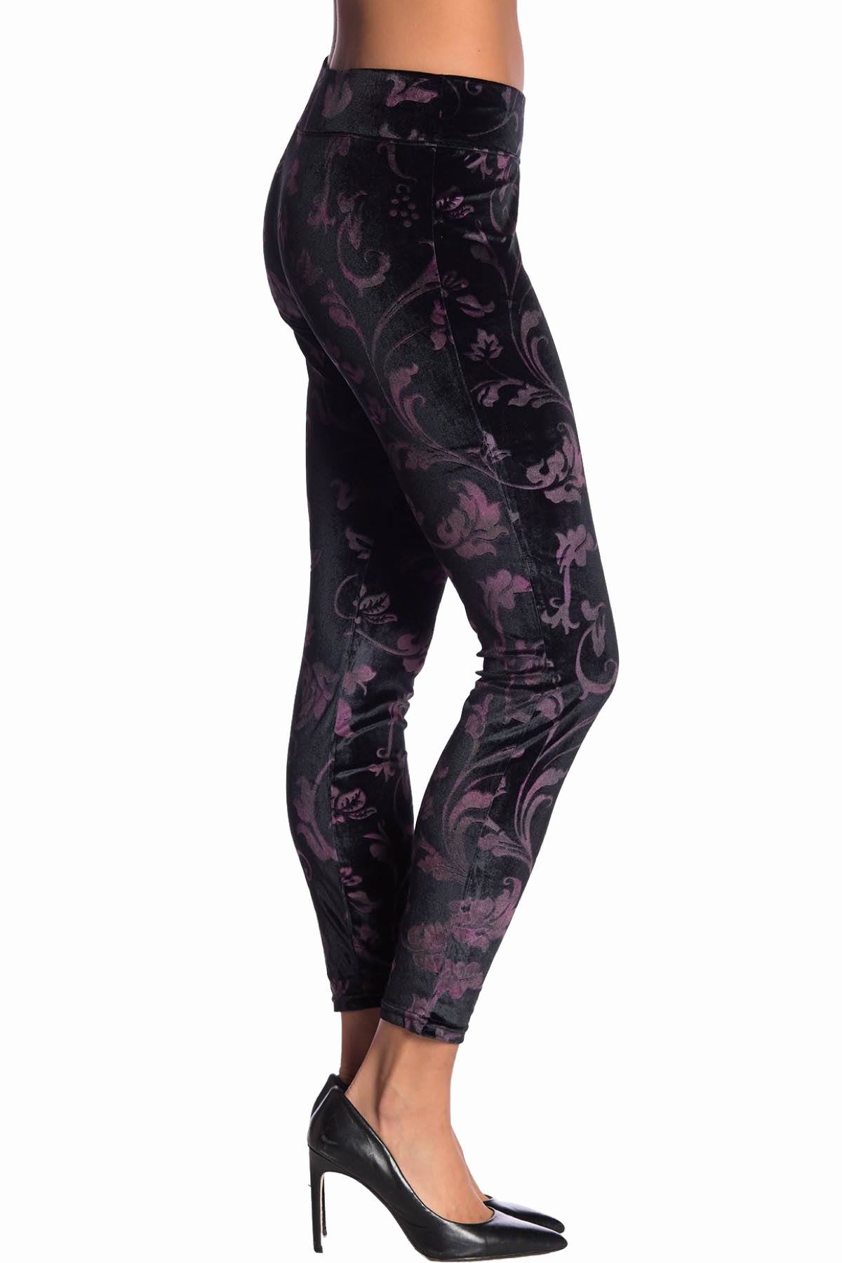 HUE Potent-Purple Juliet Floral Velvet Legging