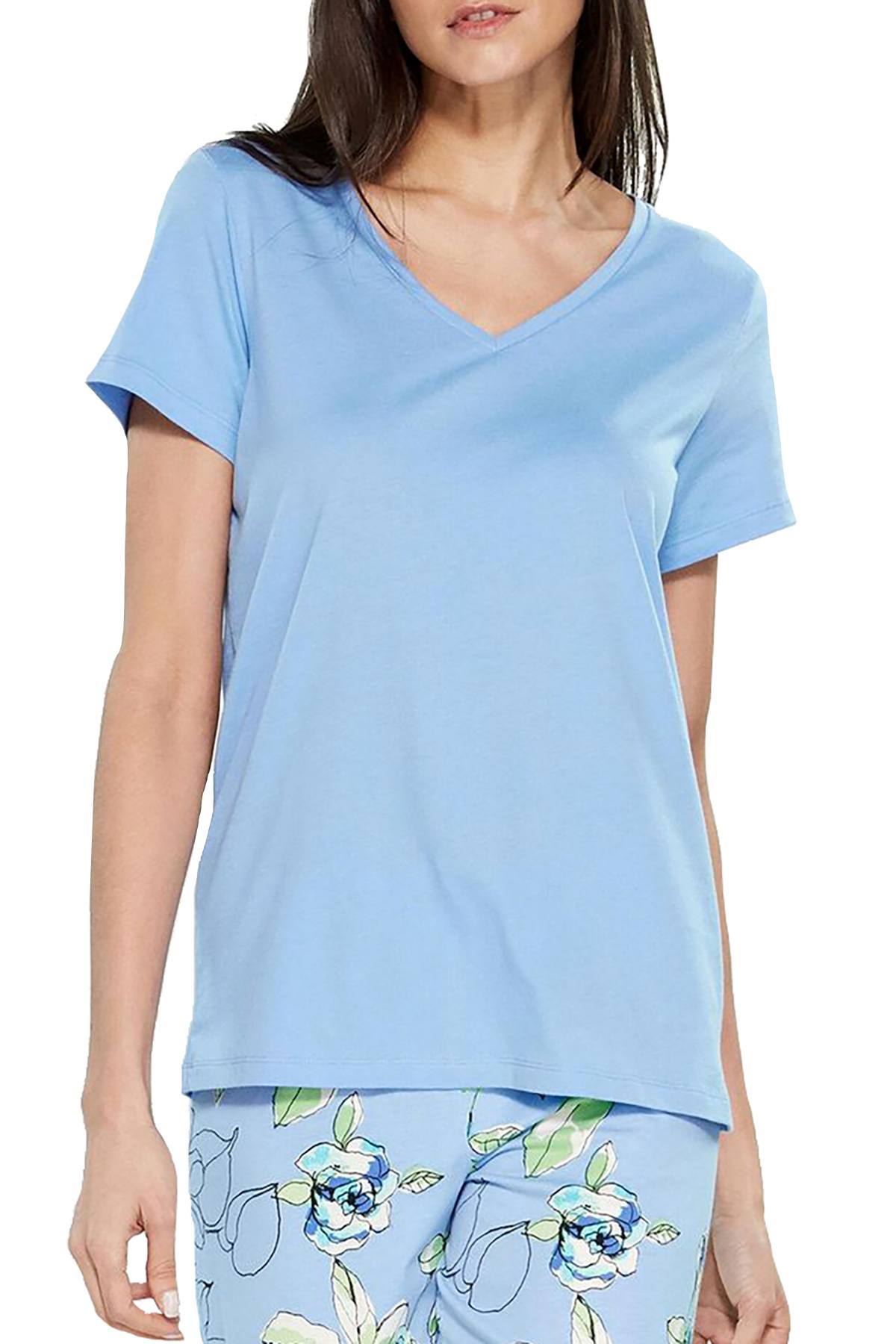 HUE Tidal-Blue Solid V-Neck Tee