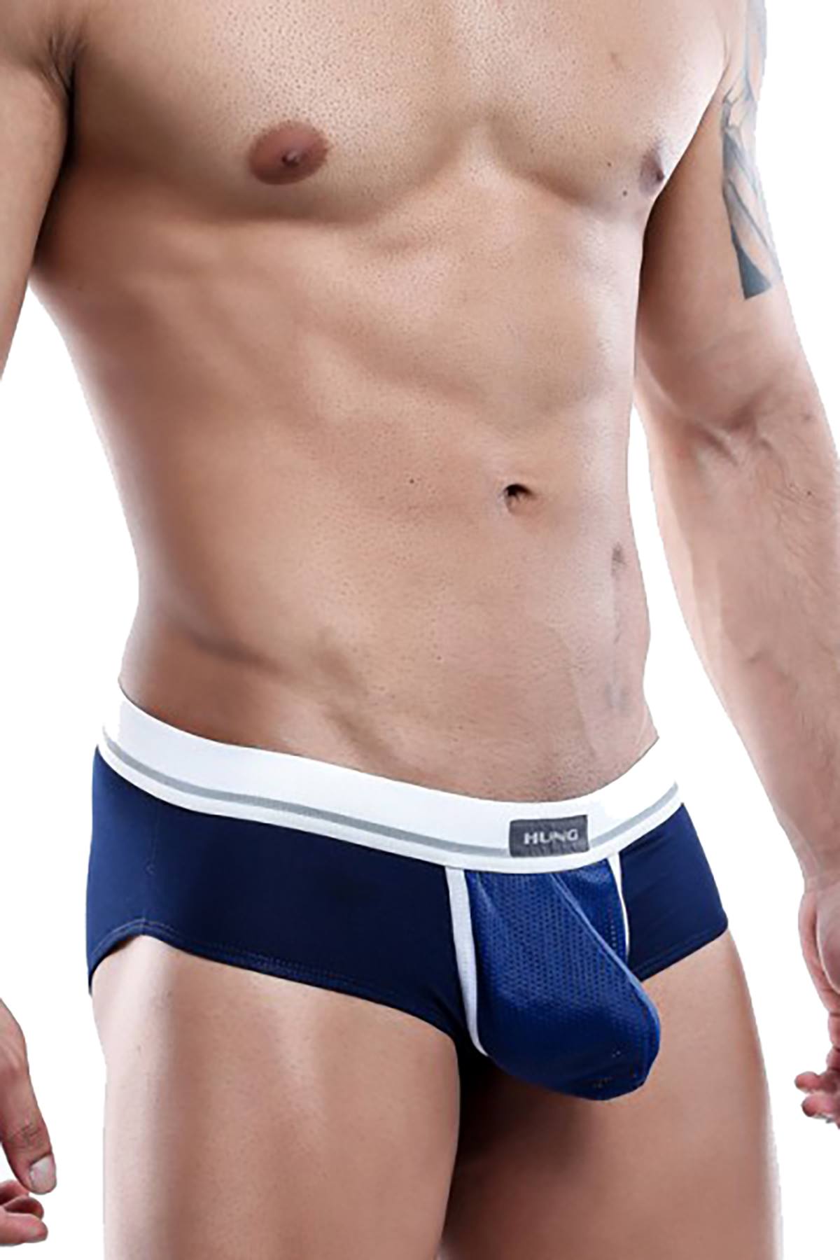HUNG Navy/White Mesh-Pouch Brief