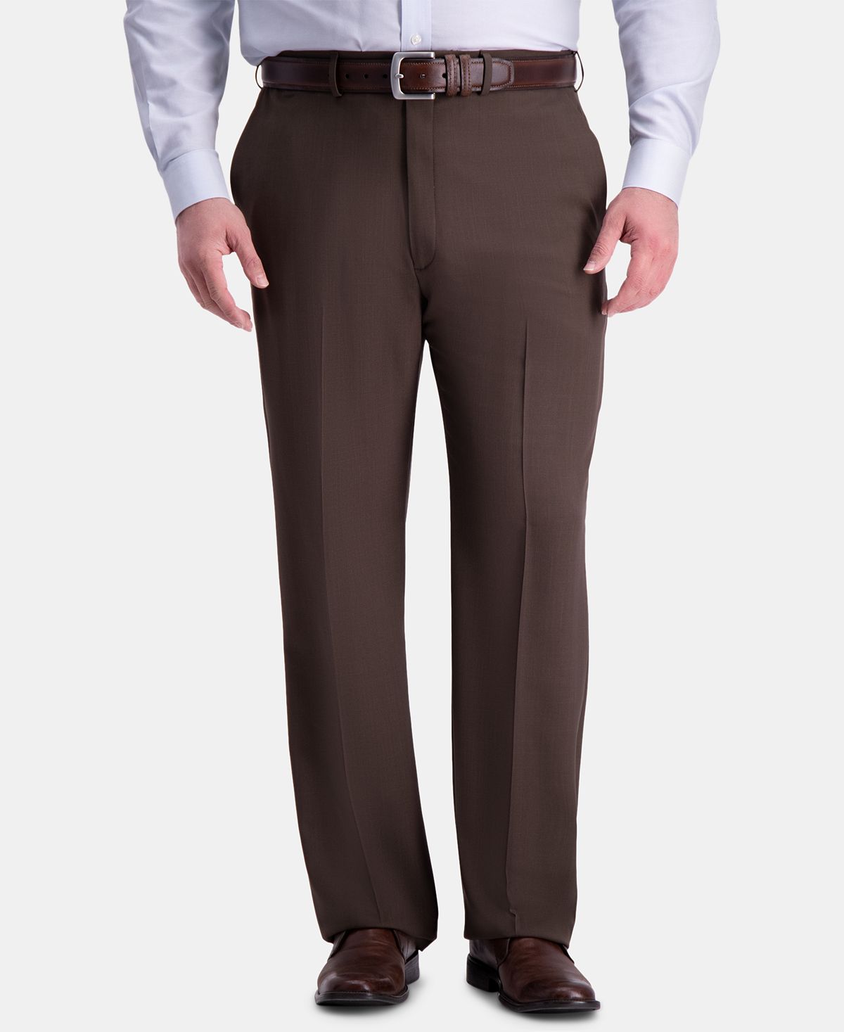 Haggar Big & Tall Premium Comfort Stretch Classic-fit Solid Flat Front Dress Pants Dark Chocolate