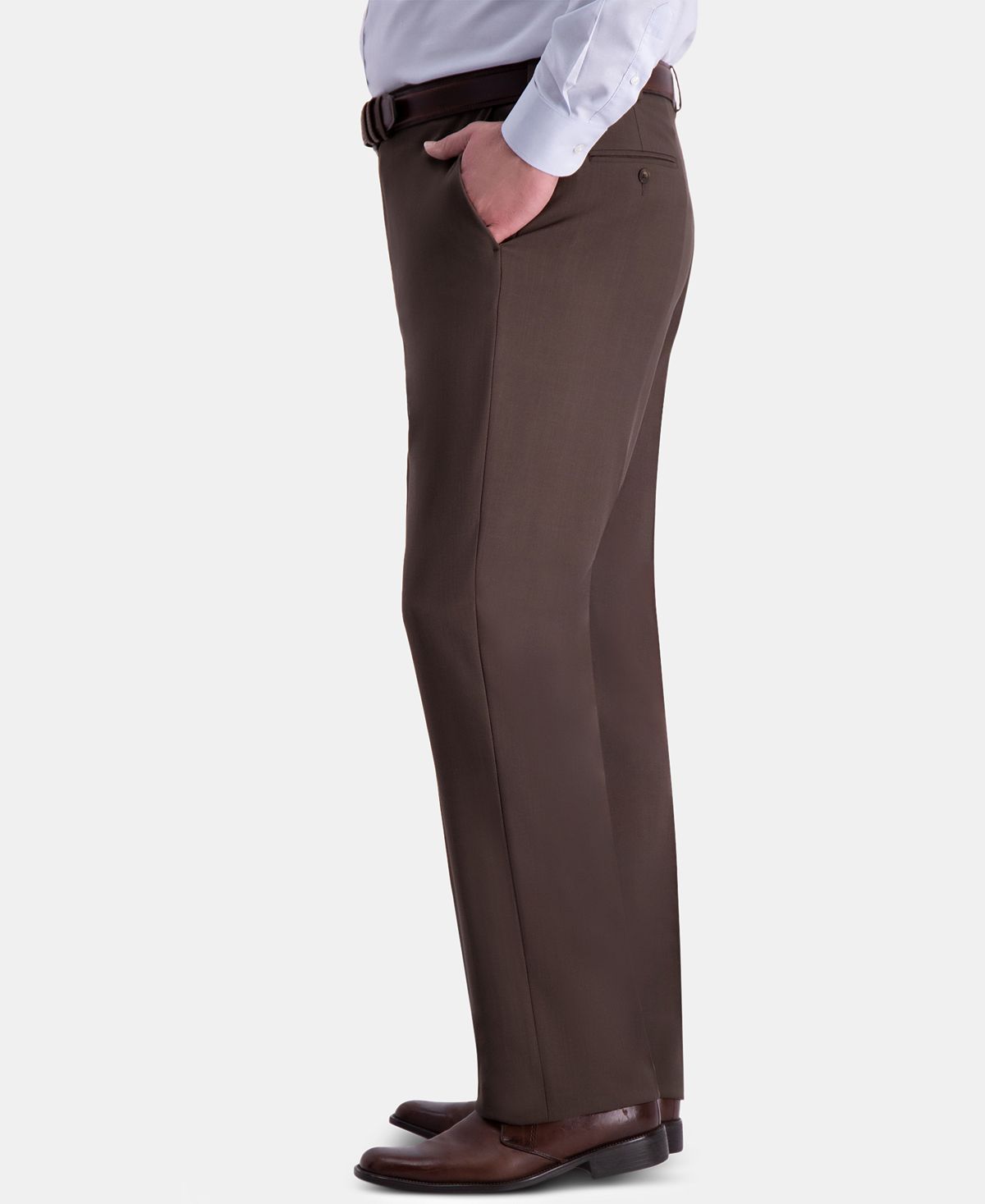 Haggar Big & Tall Premium Comfort Stretch Classic-fit Solid Flat Front Dress Pants Dark Chocolate
