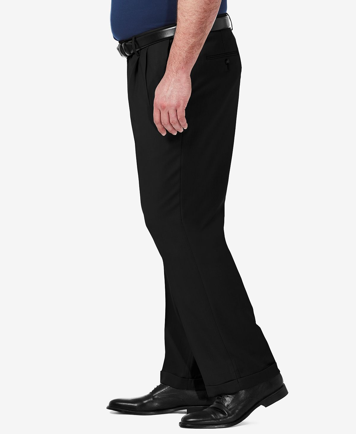 Haggar Big & Tall Premium Comfort Stretch Classic-fit Solid Pleated Dress Pants Black
