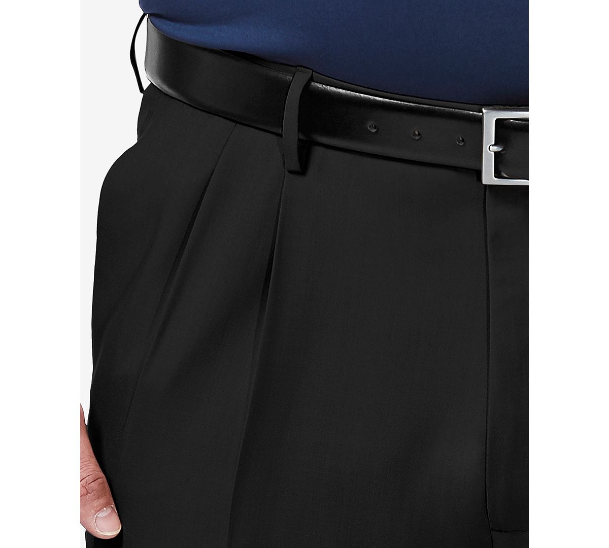 Haggar Big & Tall Premium Comfort Stretch Classic-fit Solid Pleated Dress Pants Black
