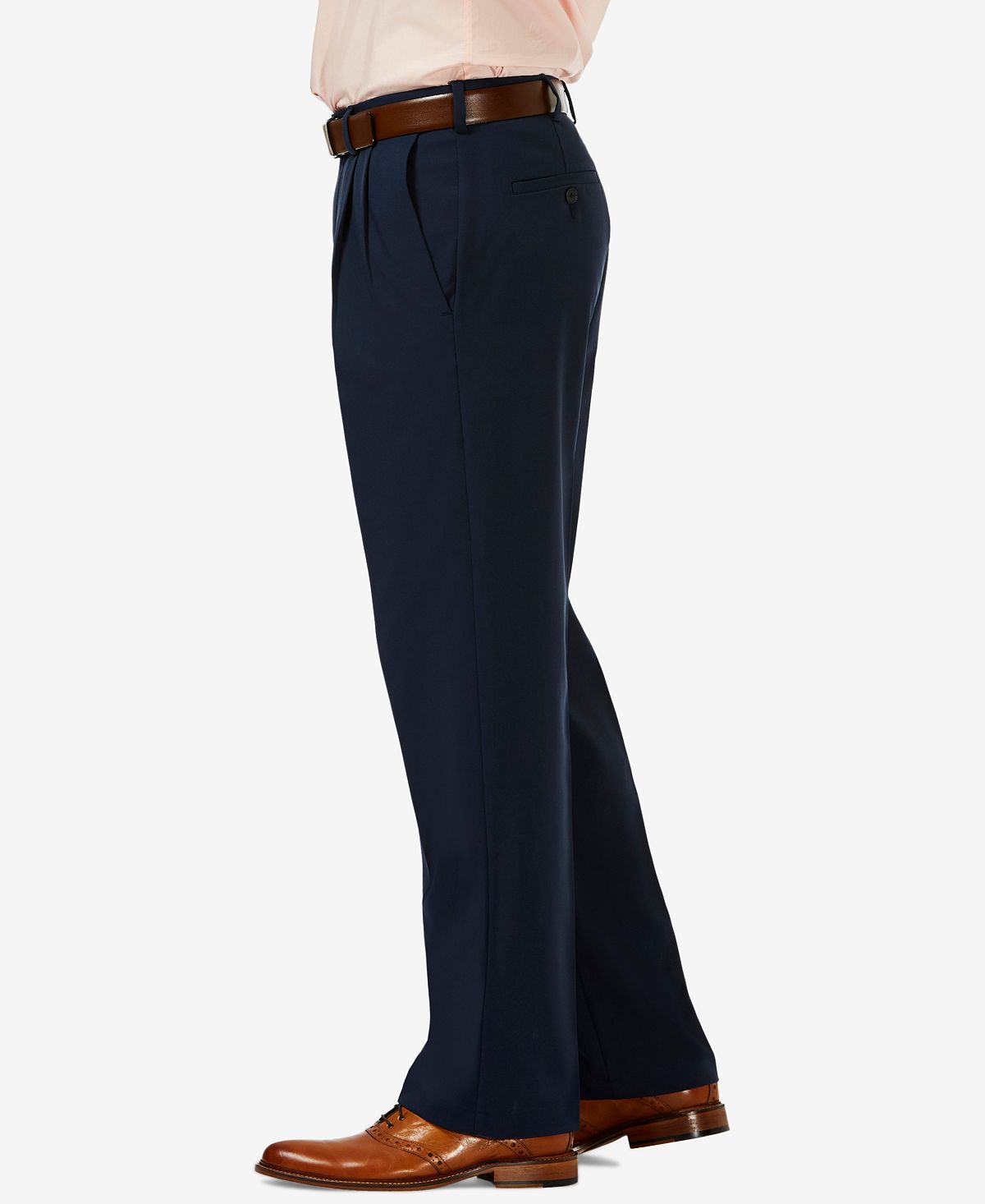 Haggar Cool 18 Pro Classic-fit Expandable Waist Pleated Stretch Dress Pants Navy