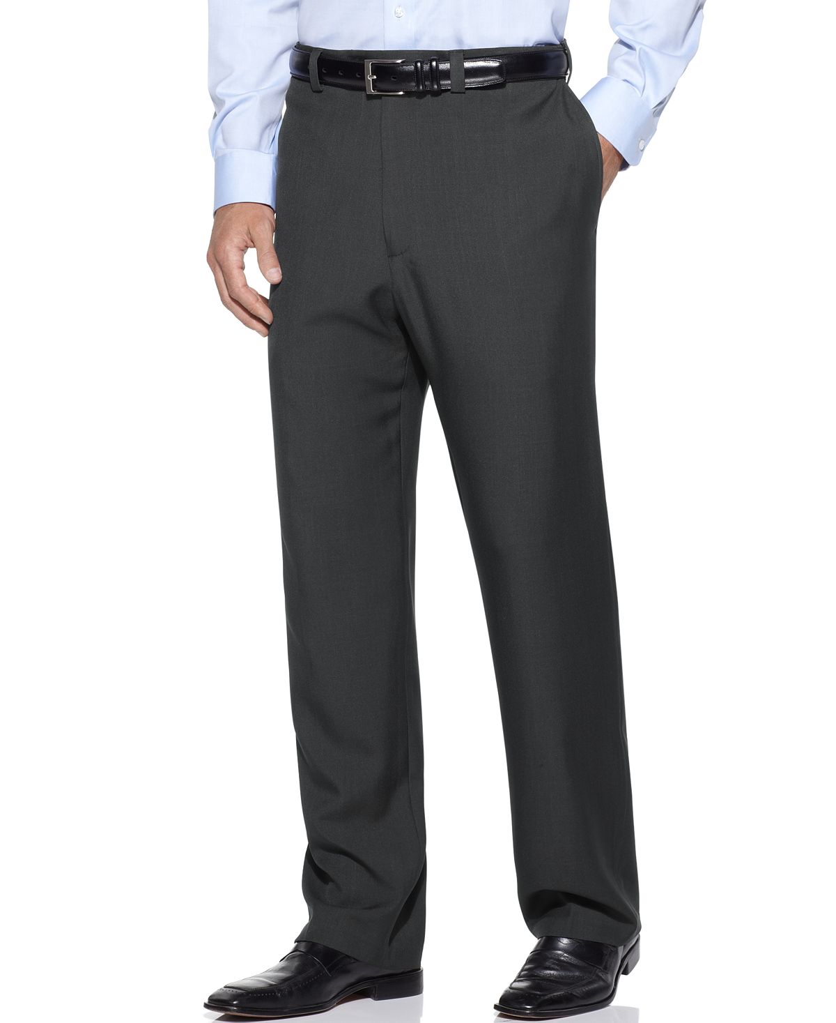 Haggar Eclo Stria Classic Fit Flat Front Hidden Expandable Dress Pants Medium Grey