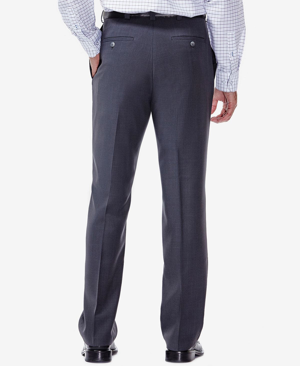 Haggar Eclo Stria Classic Fit Flat Front Hidden Expandable Dress Pants Medium Grey