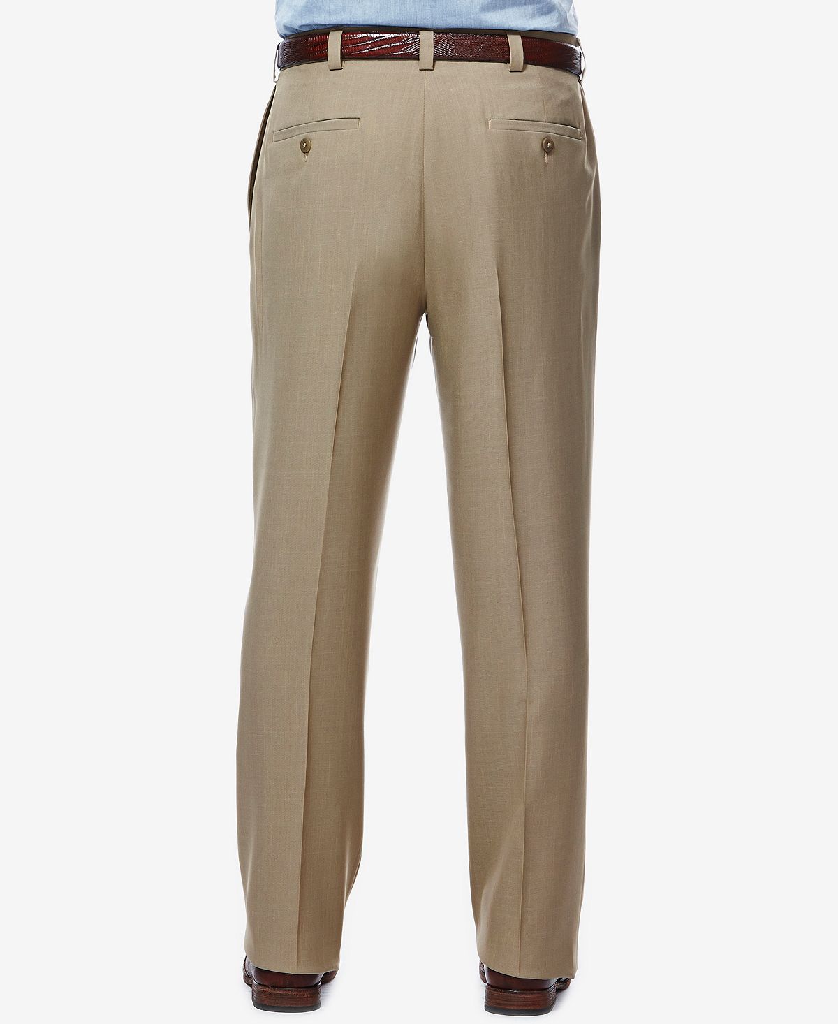 Haggar Eclo Stria Classic Fit Flat Front Hidden Expandable Dress Pants Taupe