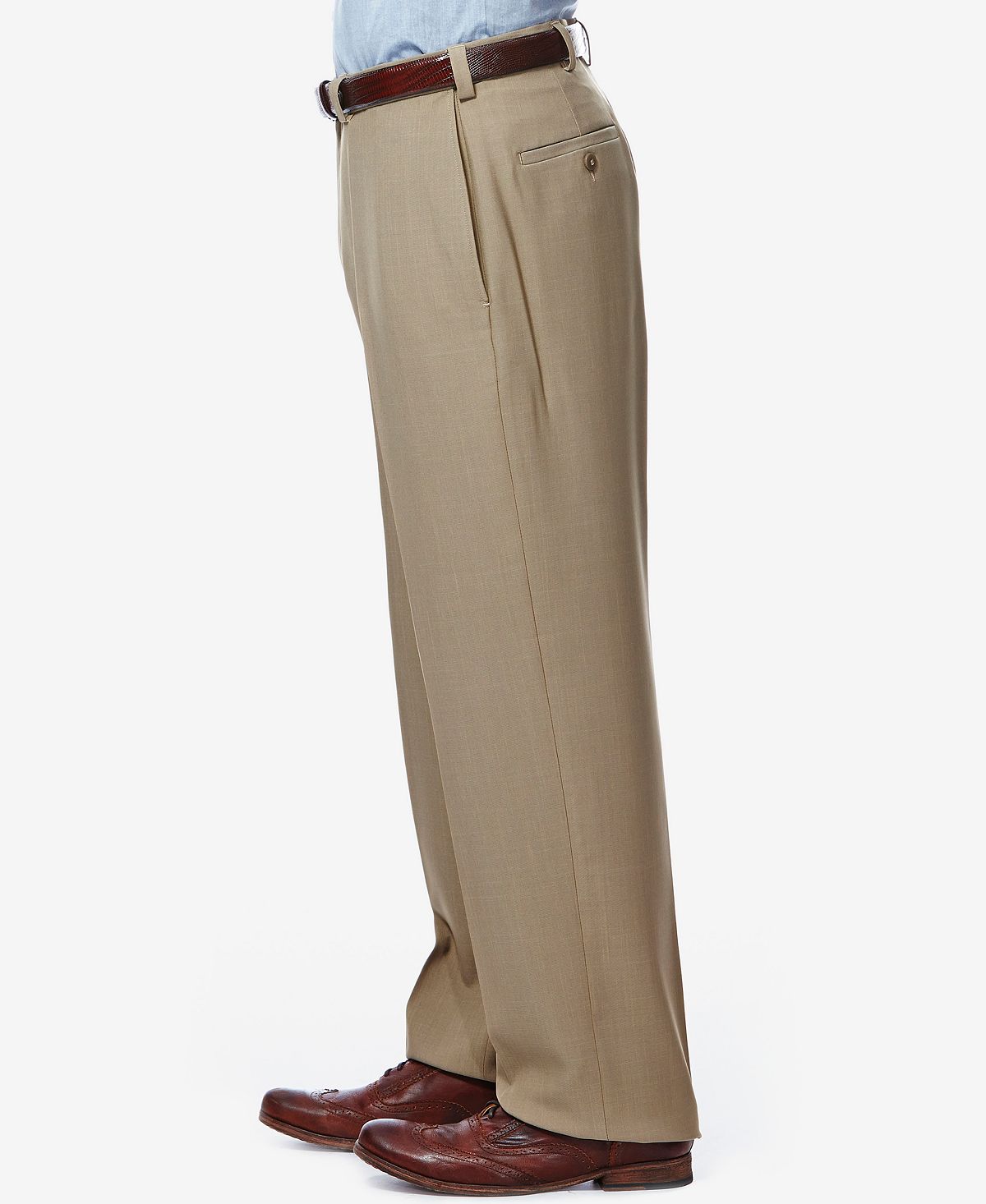Haggar Eclo Stria Classic Fit Flat Front Hidden Expandable Dress Pants Taupe