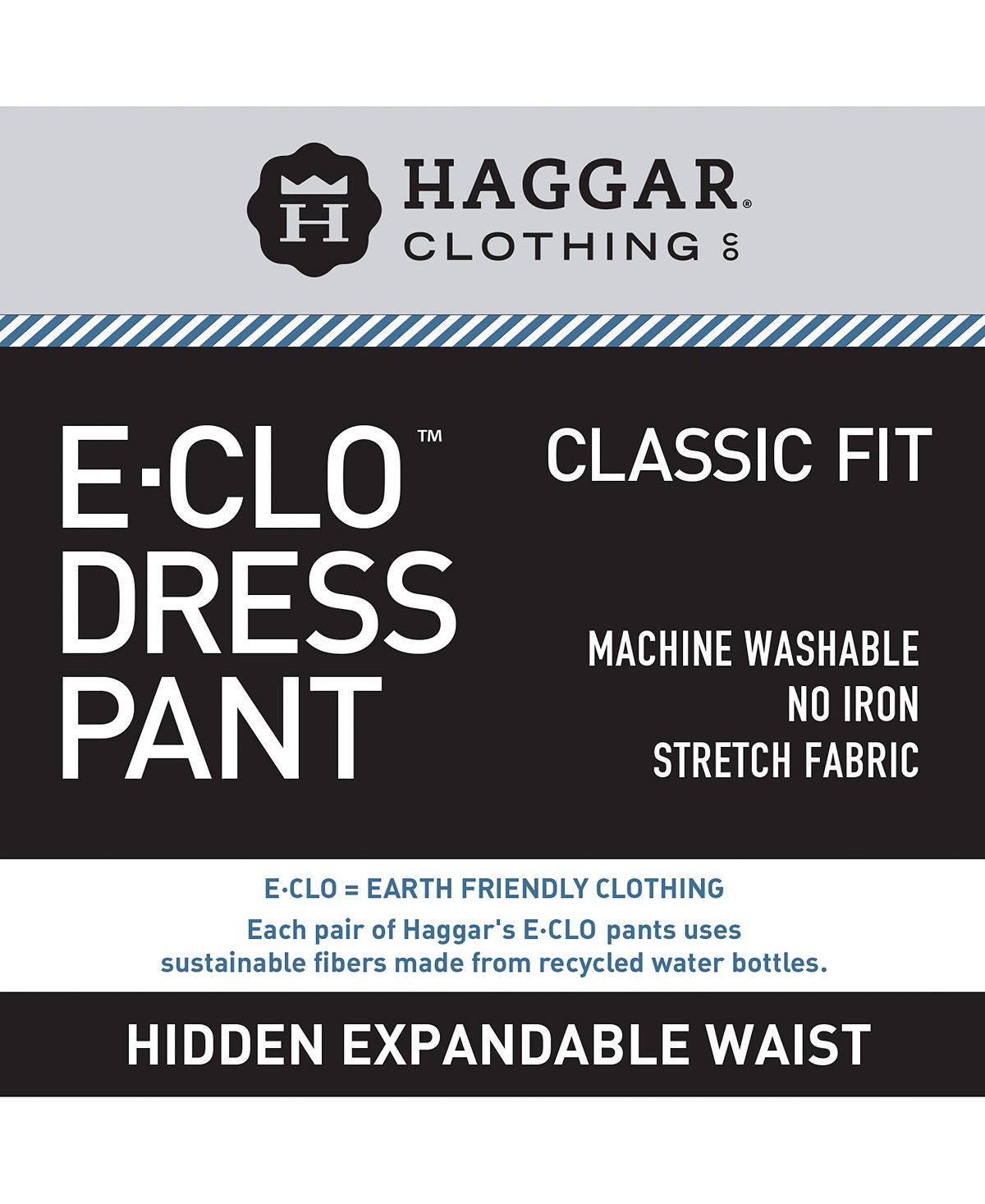 Haggar Eclo Stria Classic Fit Flat Front Hidden Expandable Dress Pants Taupe