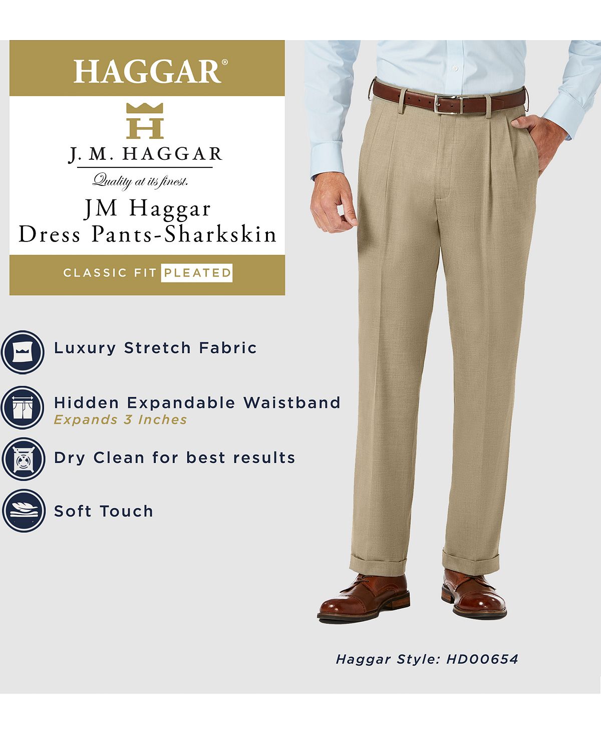 Haggar J.m. Sharkskin Classic-fit Pleated Hidden Expandable Waistband Dress Pants Black