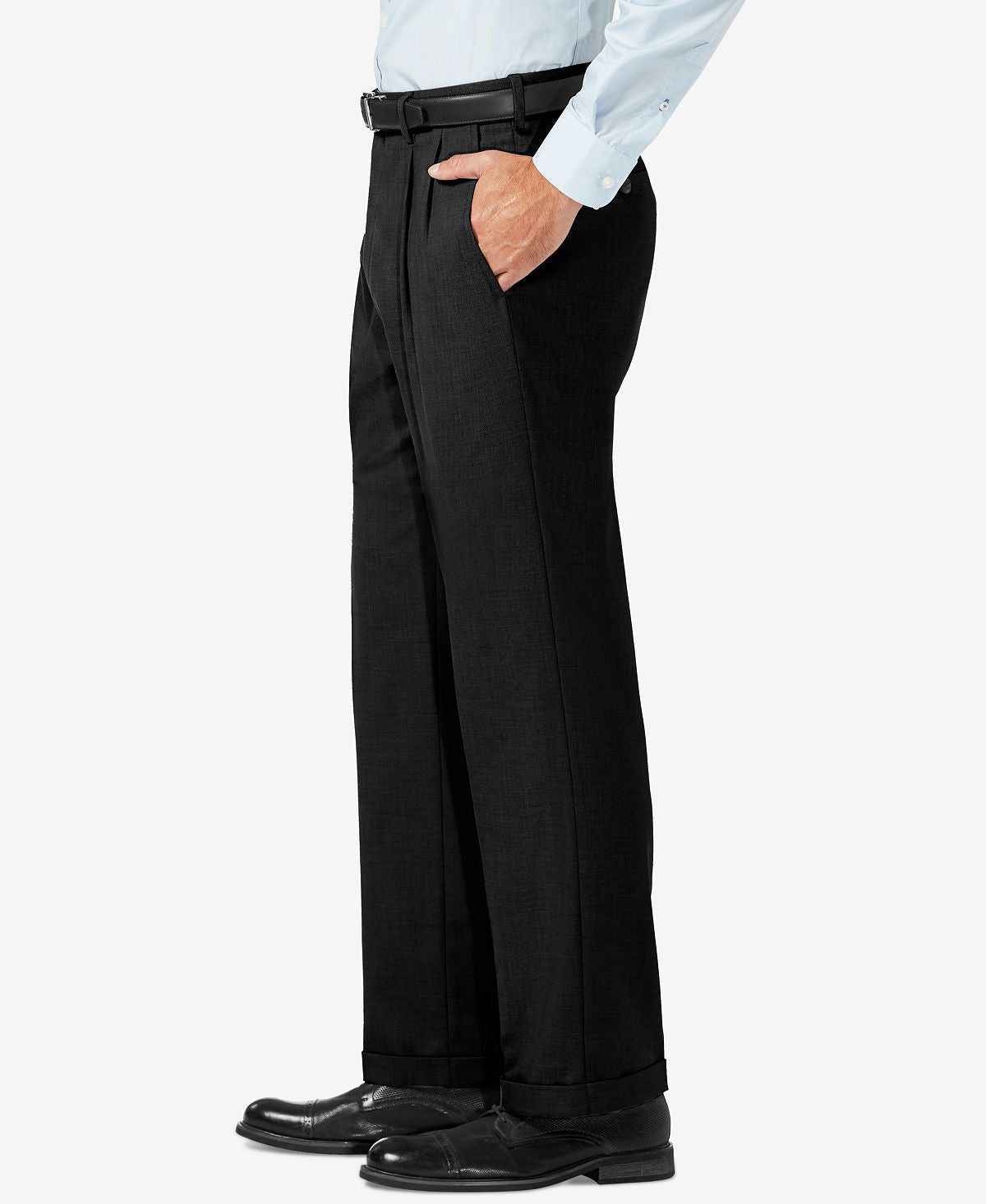 Haggar J.m. Sharkskin Classic-fit Pleated Hidden Expandable Waistband Dress Pants Black