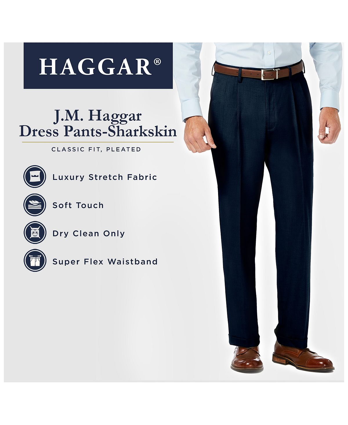 Haggar J.m. Sharkskin Classic-fit Pleated Hidden Expandable Waistband Dress Pants Black