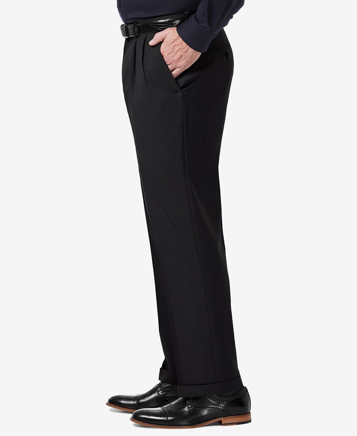 Haggar Premium Comfort Stretch Classic-fit Solid Pleated Dress Pants Black