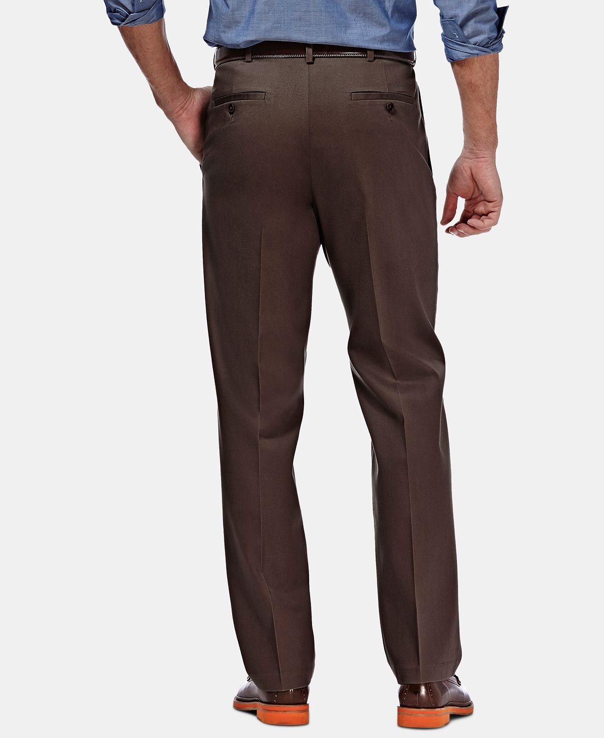 Haggar Premium No Iron Khaki Classic Fit Pleat Hidden Expandable Waist Pants Chocolate