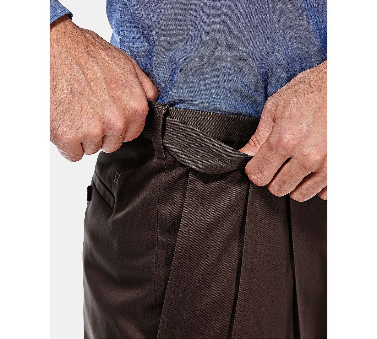 Haggar Premium No Iron Khaki Classic Fit Pleat Hidden Expandable Waist Pants Chocolate