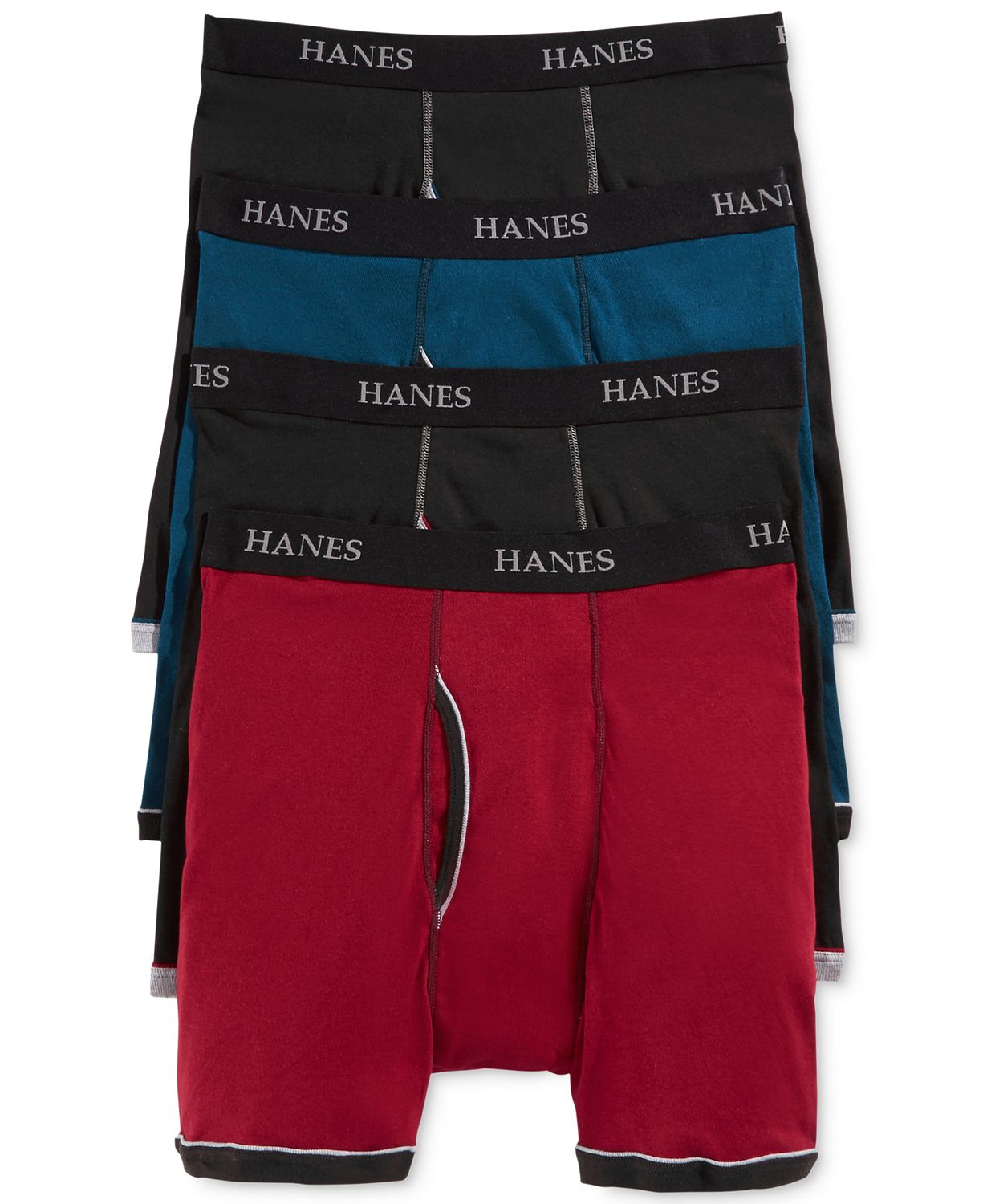 Hanes Platinum Underwear Ringer Boxer Brief 4 Pack Black/red Assorted