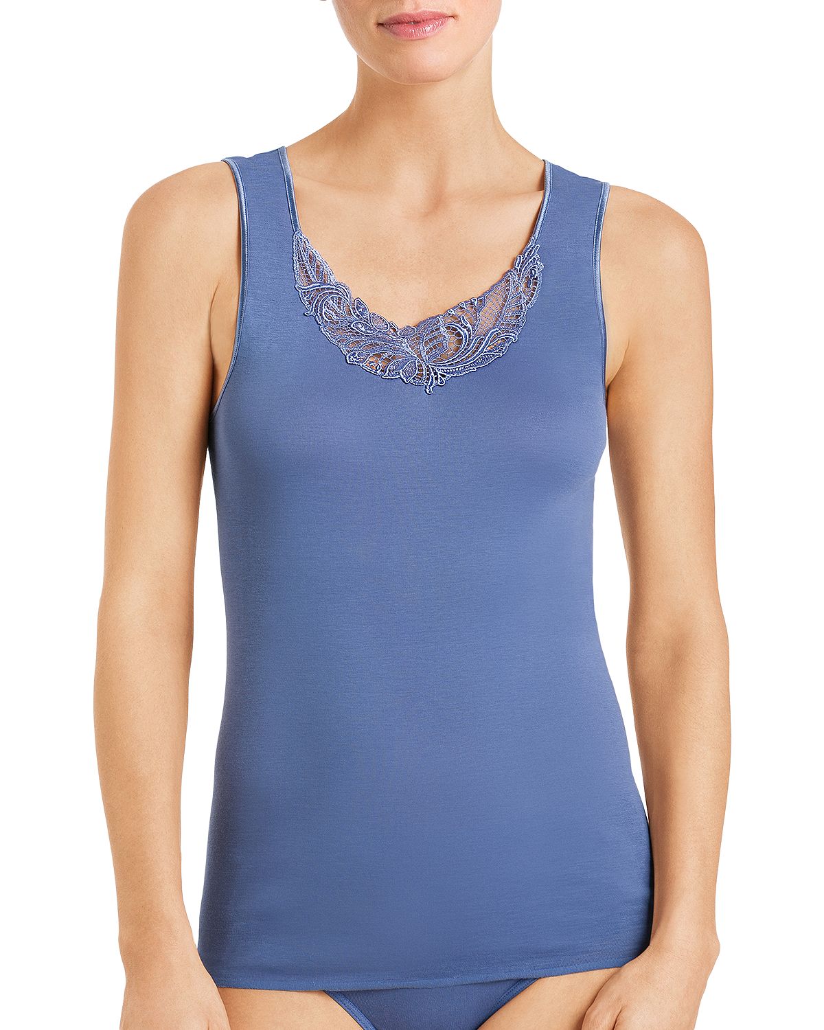 Hanro Madlen Lace-trim Cotton Tank Top Clematis Blue