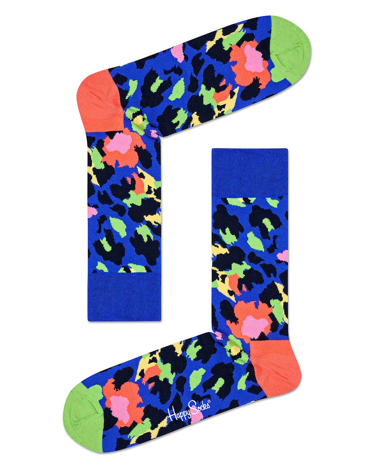 Happy Socks Color-blocked Leopard Crew Socks Blue Multi