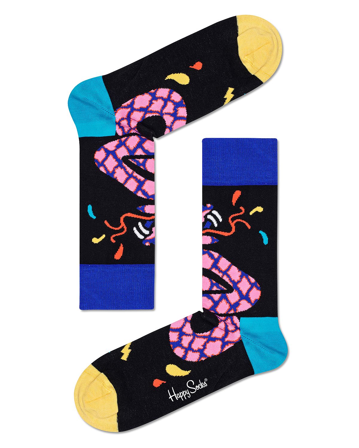 Happy Socks Color-blocked Tropical Snake Crew Socks Black/Multi