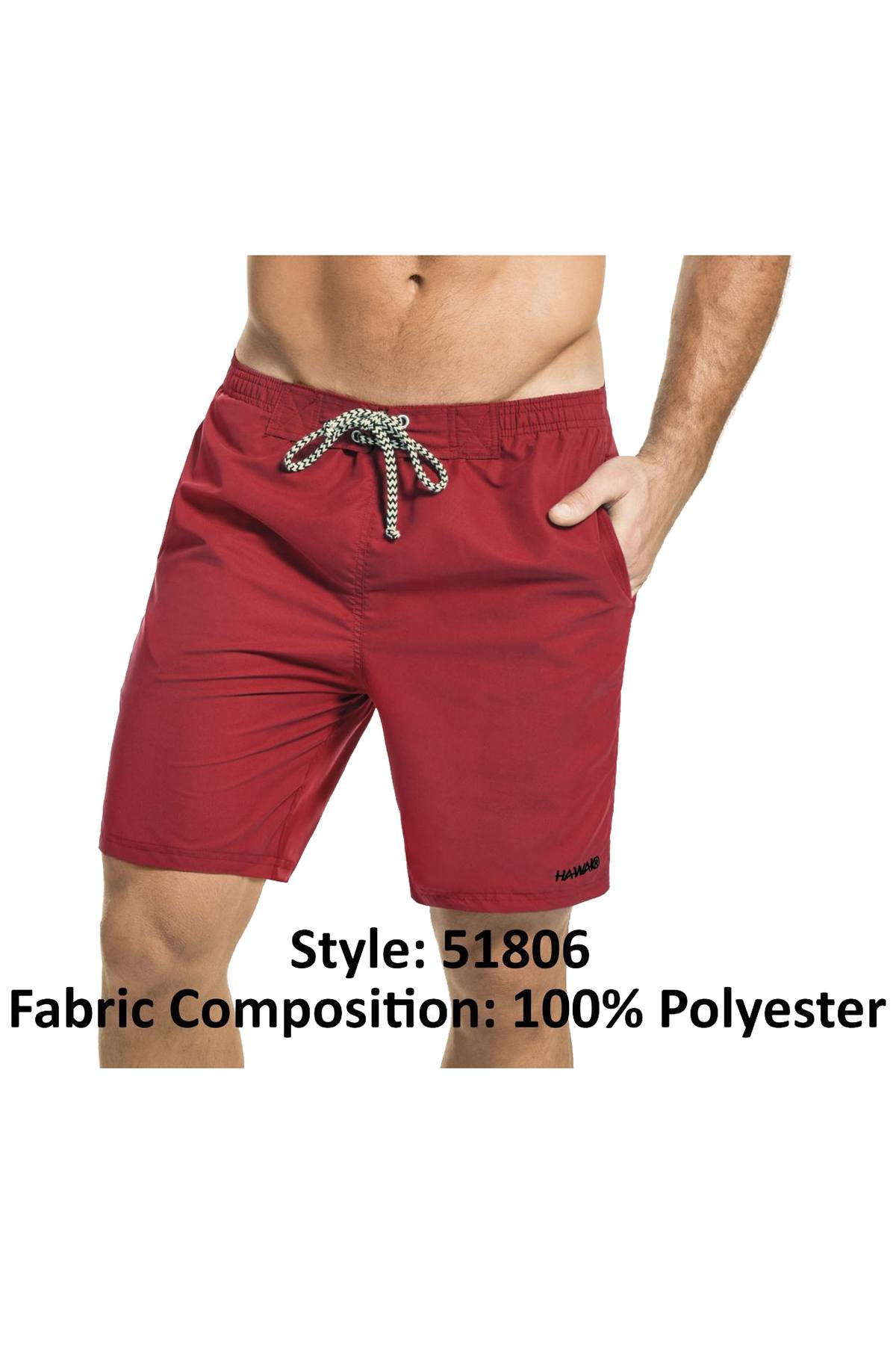 Hawai Red Solid Drawcord Swim Short