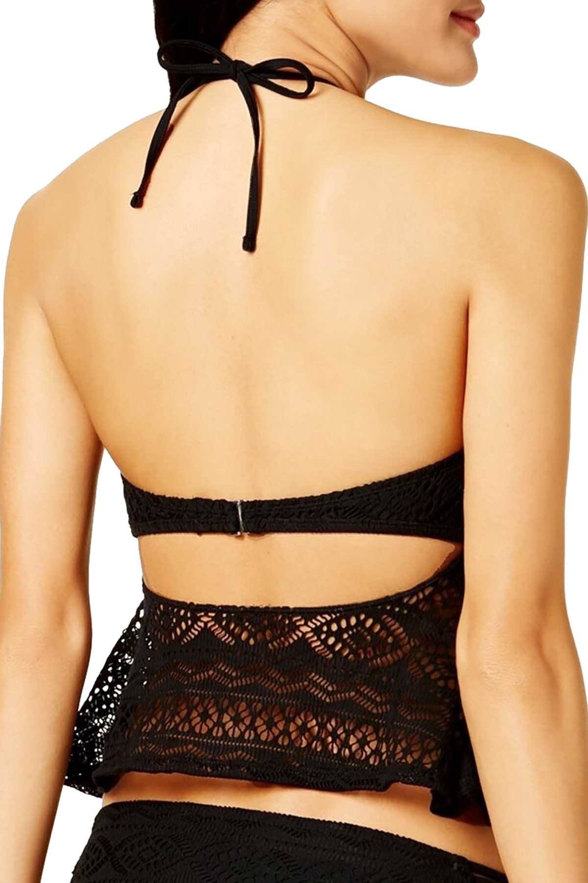 Hula Honey Black Little Wild One Crochet Keyhole Tankini Top