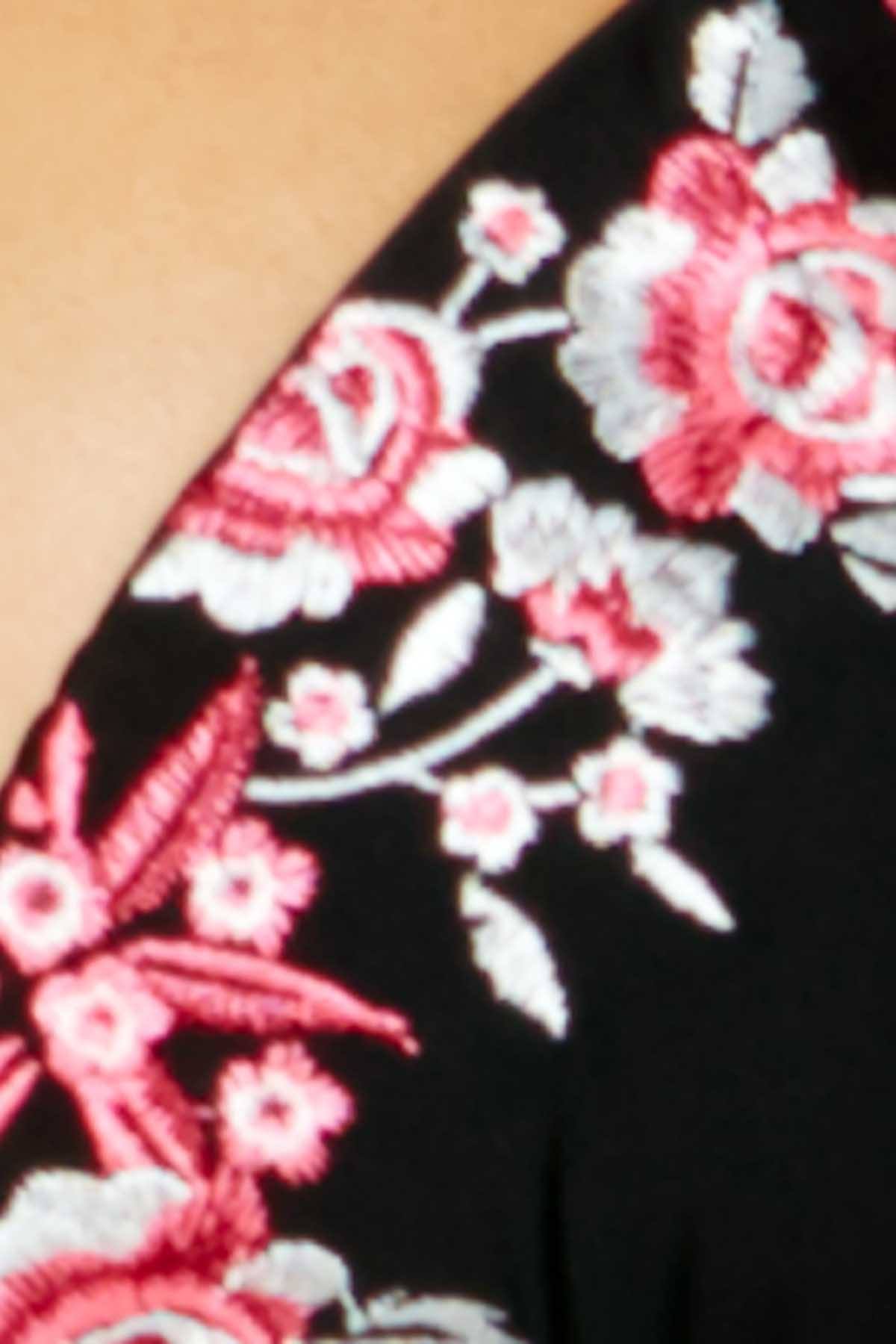 Hula Honey Flourishing Bloom Embroidered Push-Up Midkini Top in Black