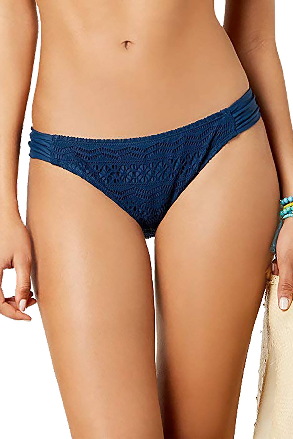 Hula Honey Little Wild One Crochet Tab Side Hipster Bikini Bottom in Blue