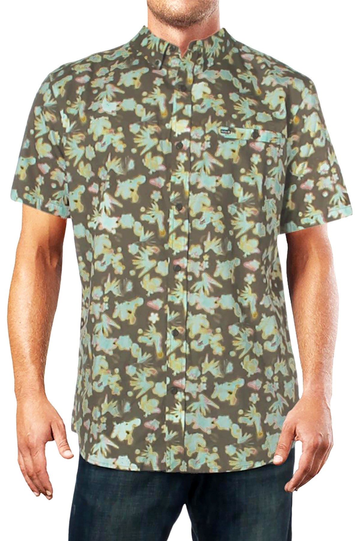 Hurley Dark Room Printed Short Sleeve Button Down Shirt CheapUndies