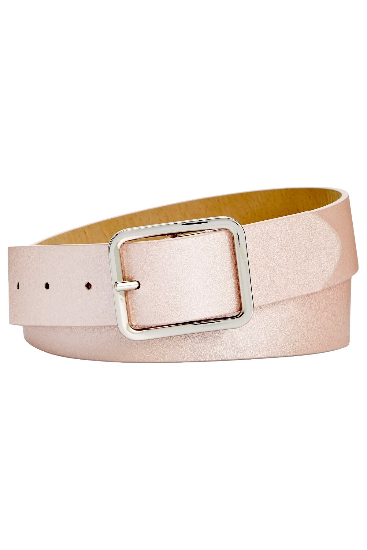 INC International Concepts Blush/Silver Metallic Solid Casual Belt