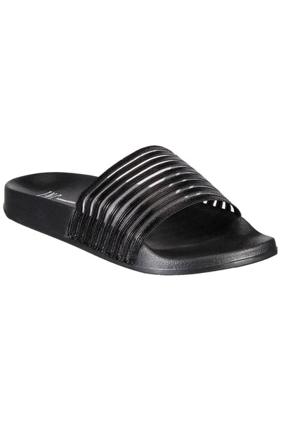 INC International Concepts Metallic Mesh Stripe Slide Slippers in Black