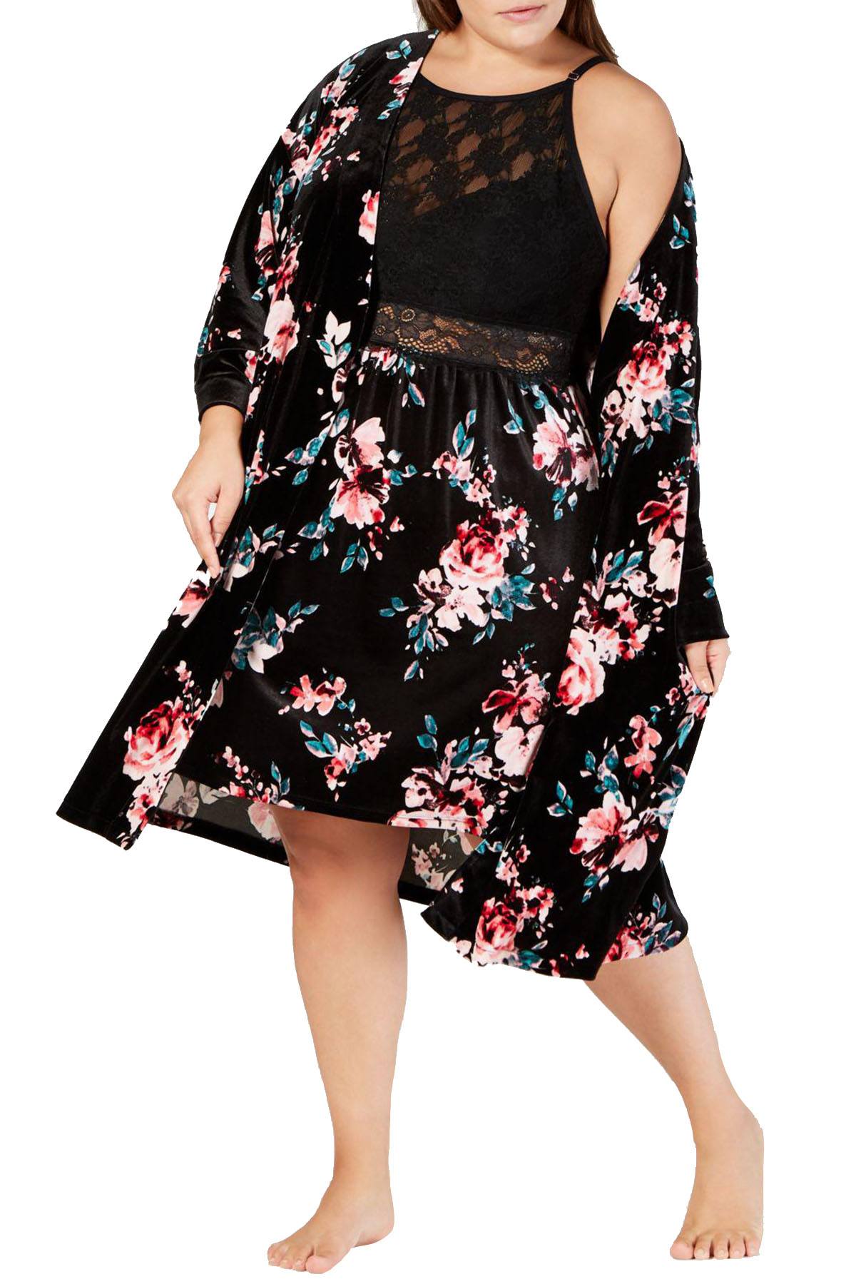 INC International Concepts PLUS Velvet Wrap Robe in Winter Break Blossom Print