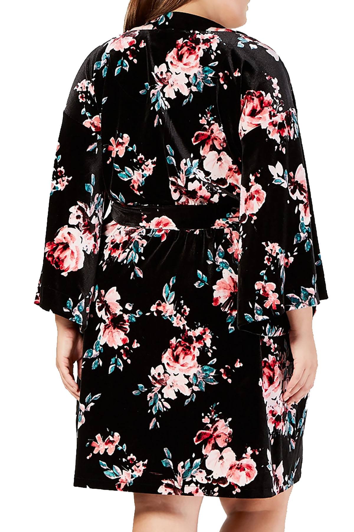 INC International Concepts PLUS Velvet Wrap Robe in Winter Break Blossom Print