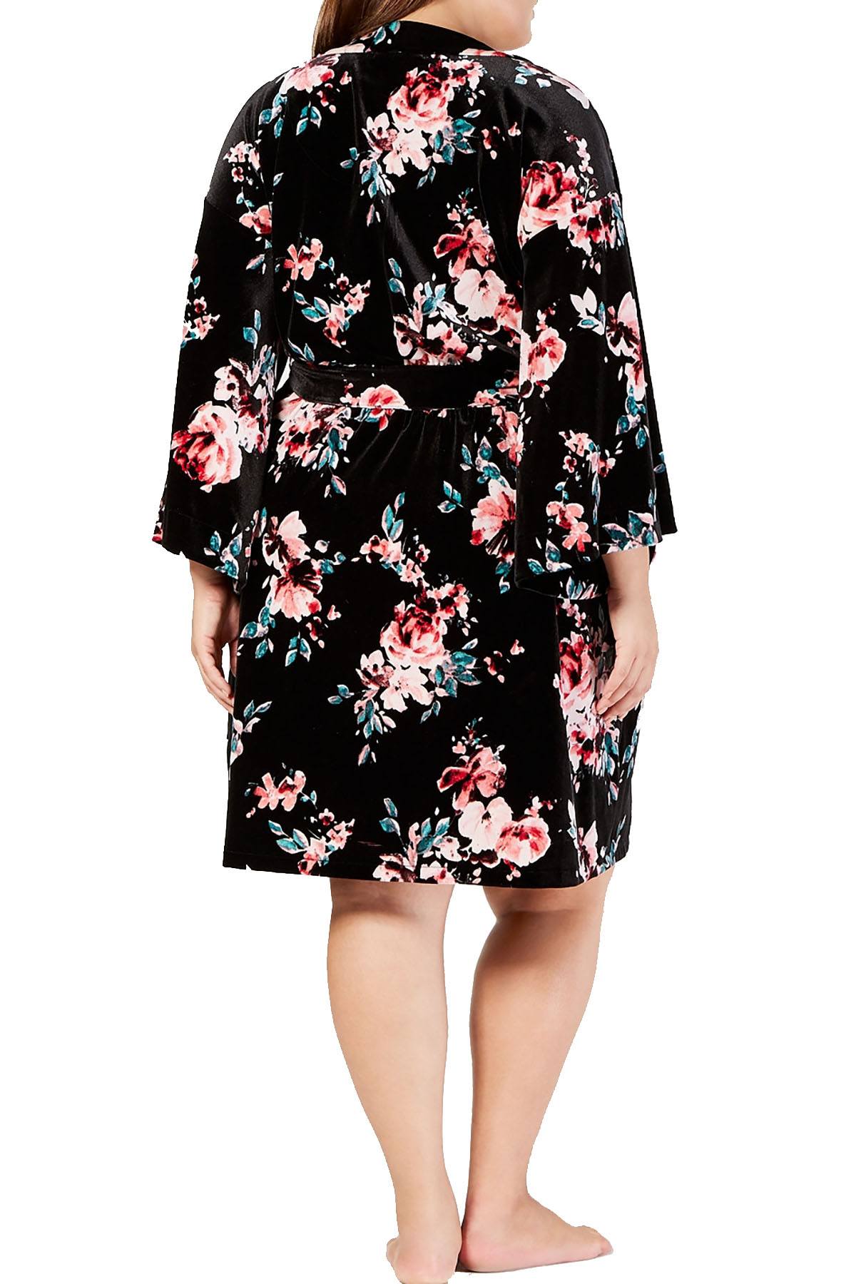 INC International Concepts PLUS Velvet Wrap Robe in Winter Break Blossom Print