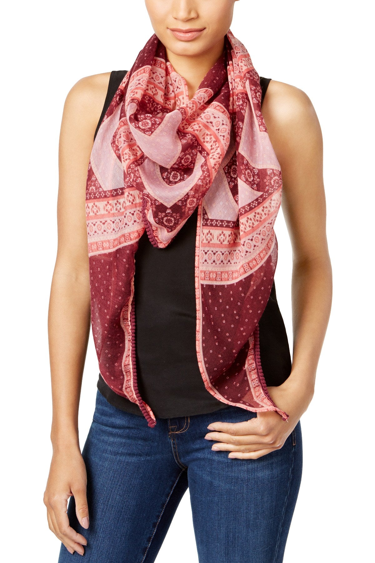 INC International Concepts Pink Folk-Print Triangle Scarf