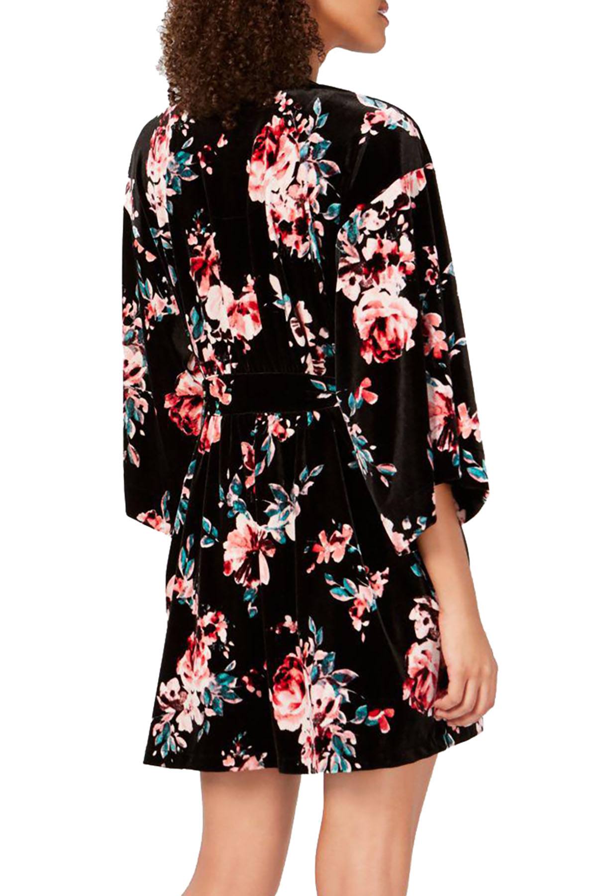 INC International Concepts Winter Break Blossom Printed Velvet Wrap Robe