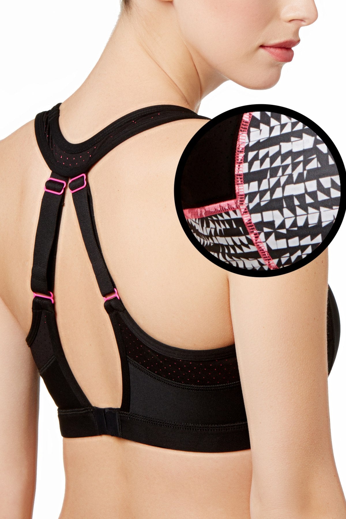 Ideology Noir Geo-Optical Printed Strappy Back Medium-Impact Sports Bra