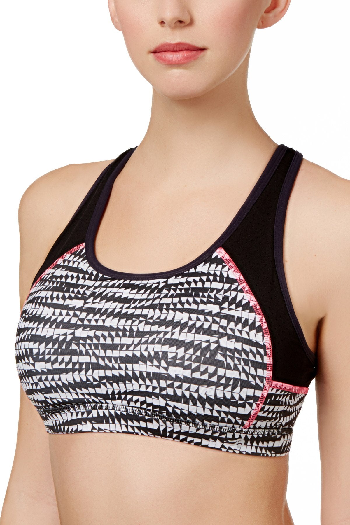 Ideology Noir Geo-Optical Printed Strappy Back Medium-Impact Sports Bra