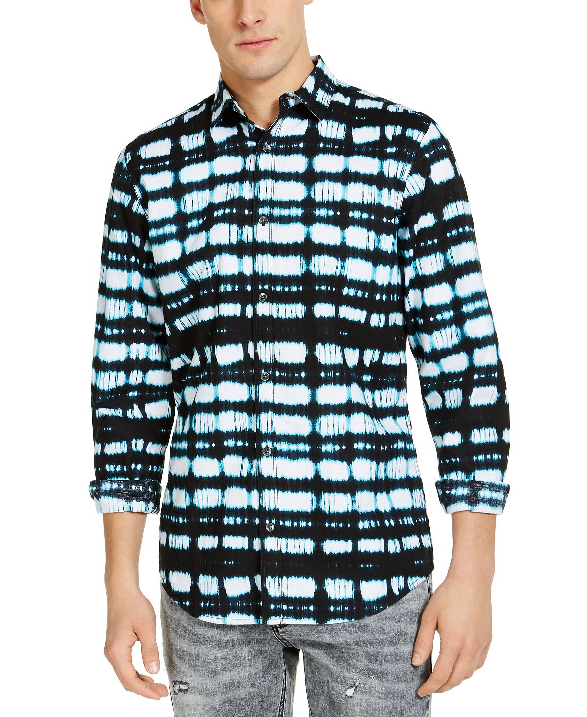 Inc International Concepts Inc Abstract Plaid Shirt Vibrant Turq