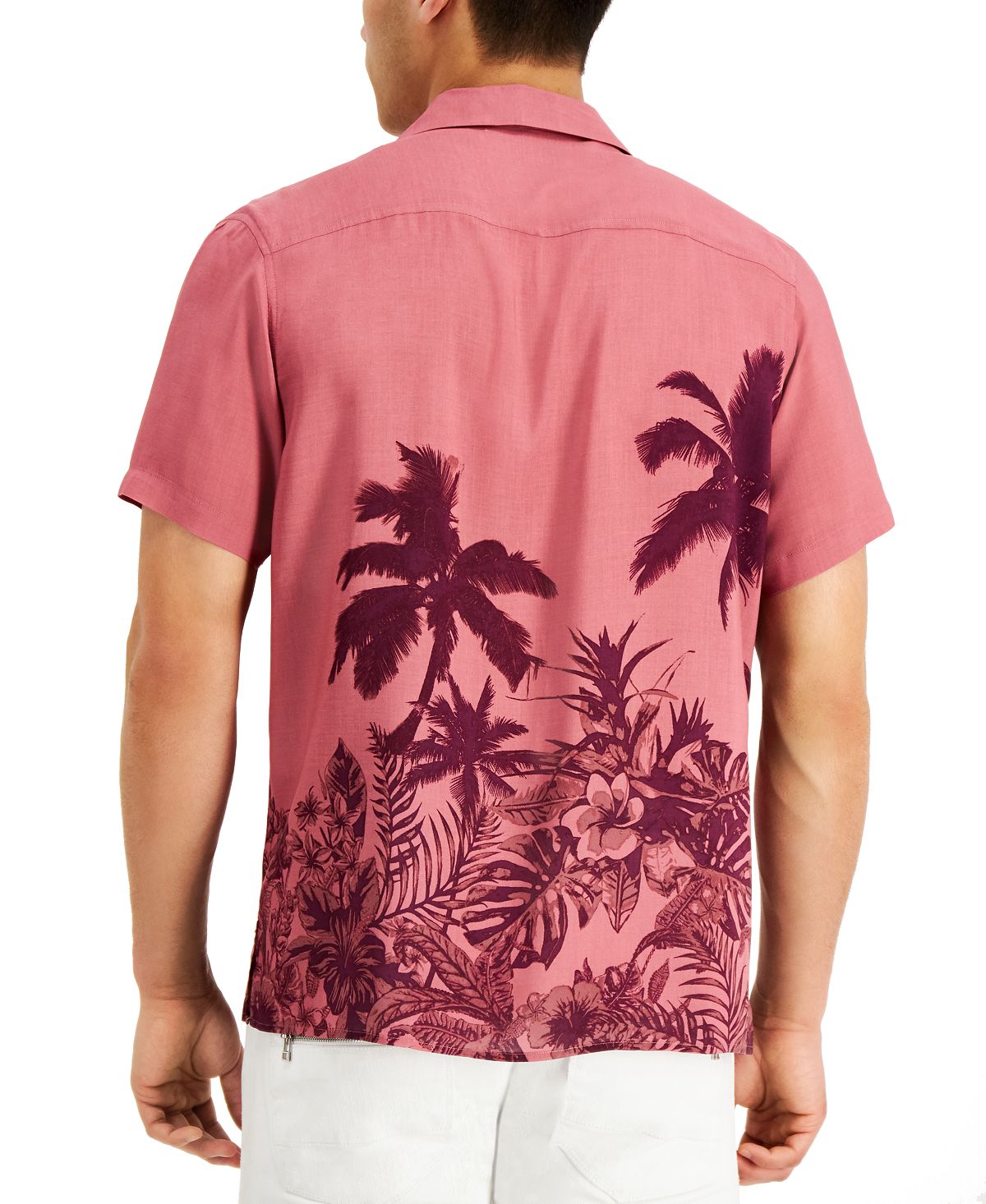 Inc International Concepts Inc Regular-fit Tonal Tropical-print Camp Shirt Strwbry Swrl Cm