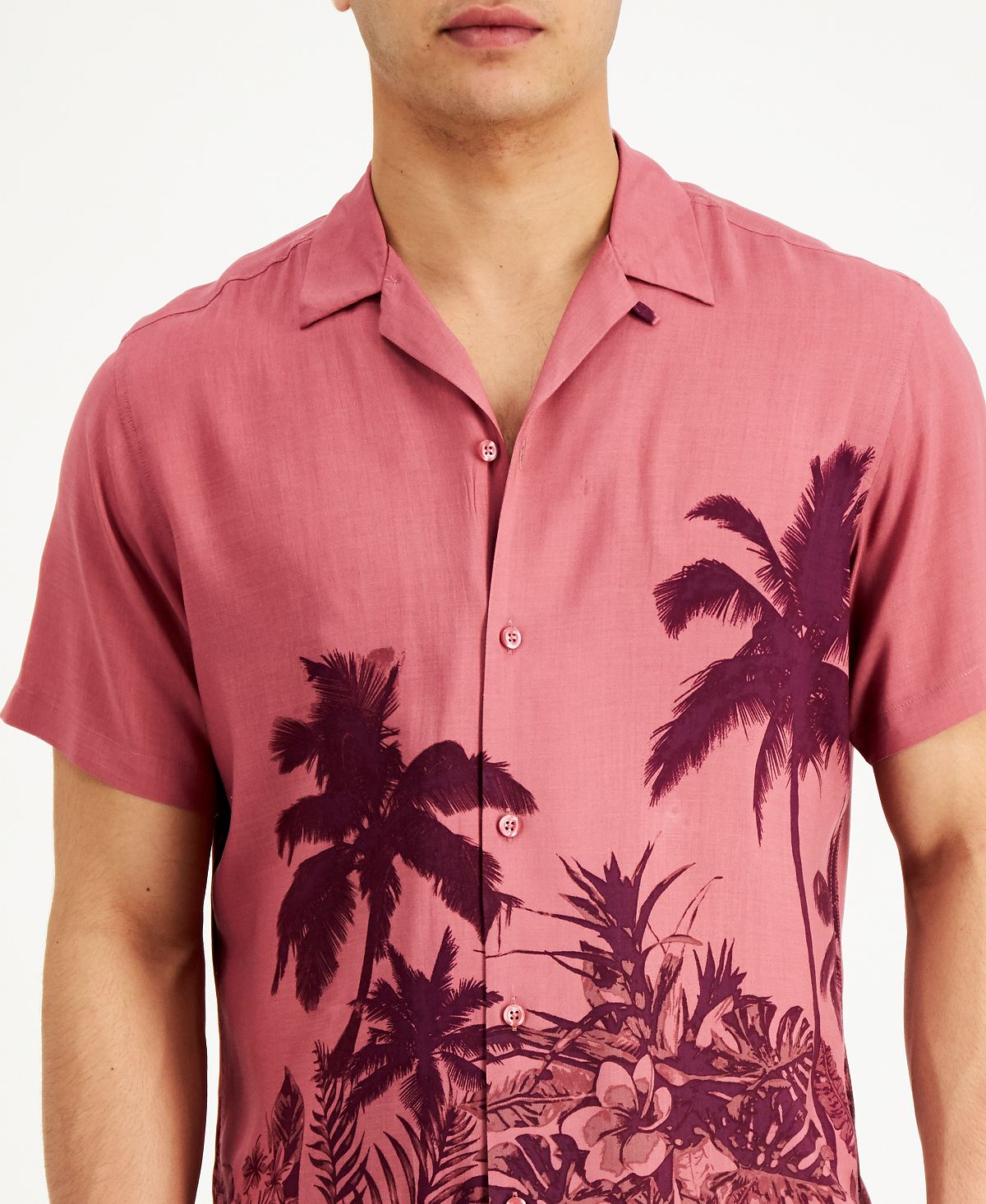 Inc International Concepts Inc Regular-fit Tonal Tropical-print Camp Shirt Strwbry Swrl Cm